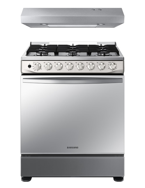 Combo estufa de piso a gas LP/natural Samsung 76 cm F-NK30BT5412MS de 6 quemadores + campana