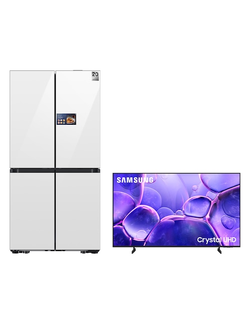 SAMSUNG Combo refrigerador french door Samsung 23 pies cúbicos inverter no frost y fábrica de hielos 
F-RM90F6UN50U8 + Regalo Pantalla 50 pulgadas Crystal 4K Smart TV