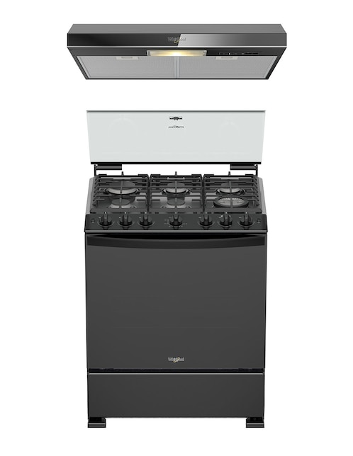 WHIRLPOOL Combo estufa de piso a Gas LP Whirlpool CWFR7000B-HH de 6 quemadores+campana