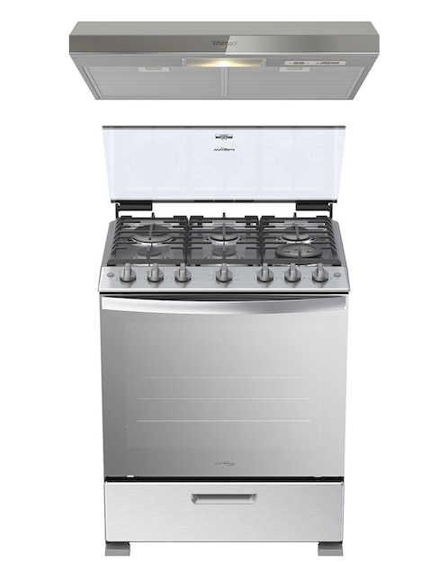 WHIRLPOOL Combo estufa de piso a Gas LP WhirLpool 76 cm CWFR5100S-HH de 6 quemadores+Campana
