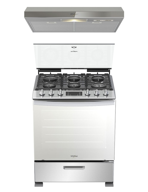 WHIRLPOOL Combo estufa de piso a Gas LP WhirLpool 76 cm CWFR7400S-HH de 6 quemadores+Campana