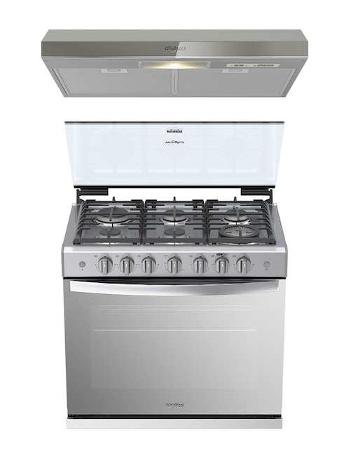 WHIRLPOOL Combo estufa empotrable a Gas LP Whirlpool 76 cm CWER5100S-HH de 6 quemadores+Campana