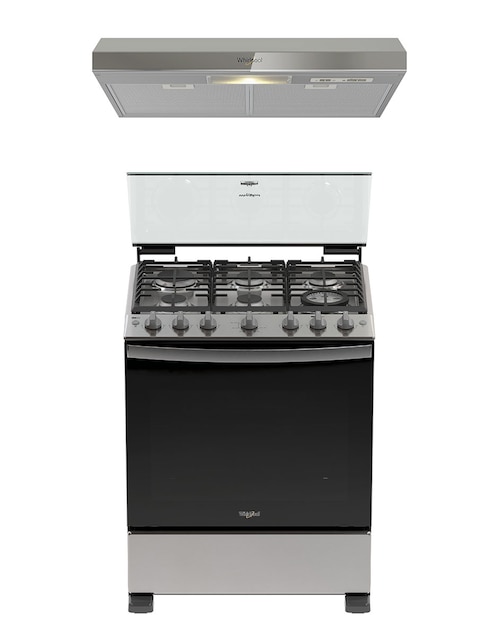 WHIRLPOOL Combo Estufa de piso a Gas LP Whirlpool 76 CM CWFR7050S-HH de 6 quemadores + Campana