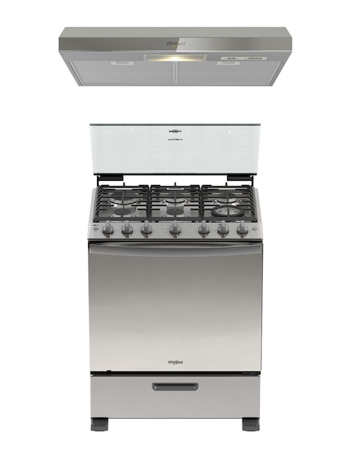 WHIRLPOOL Combo estufa de piso a Gas LP Whirlpool estufa 76 cm campana 80 cm CWFR7250S-HH de 6 quemadores