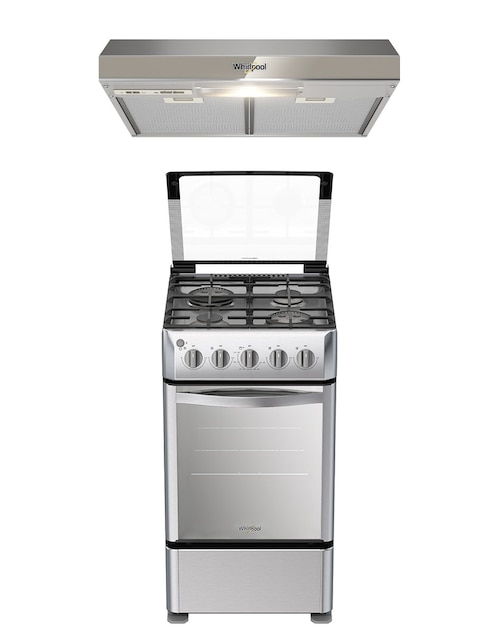 WHIRLPOOL Combo estufa de piso a Gas LP Whirlpool estufa 50 cm campana 60 cm WWR7000SHH de 4 quemadores