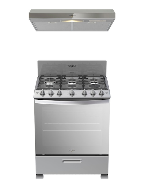 WHIRLPOOL Combo Estufa de piso a Gas LP Whirlpool estufa 76 cm campana 80 cm CWFR3400D-HH de 6 quemadores