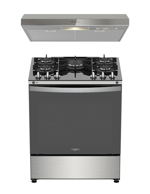 WHIRLPOOL Combo Estufa de piso a gas LP Whirlpool 76 cm CWFR7650S-HH de 5 quemadores + campana