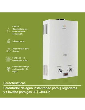 Calentador de paso Avera C16l 3 servicios 16 L gas Lp