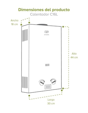 Calentador instantáneo Avera C16LPR72L 16 L gas lp