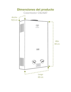 Calentador instantáneo avera c6lnatpr26l 6 l gas lp