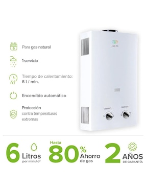 Calentador instantáneo avera c6lnatpr26l 6 l gas lp