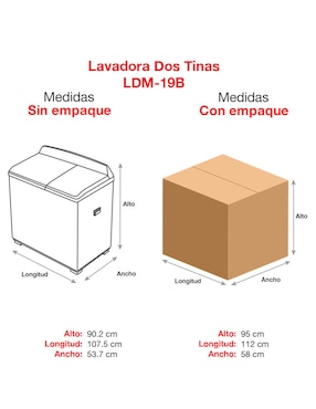 Lavadora doble tina Koblenz 19 kg semiautomática carga superior LDM-19B