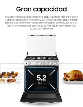 Estufa de piso a gas natural/lp Samsung 76.7 cm NX52T7422MS/AX de 5 quemadores