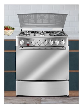 Combo estufa de piso a gas natural/lp Koblenz 76 cm COMBO.EST-FRYER+CAMP de 6 quemadores + campana