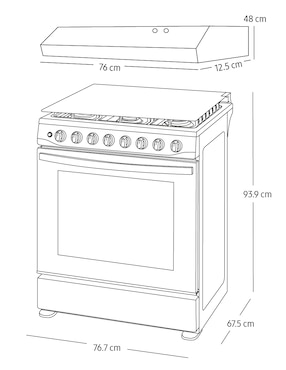 Combo estufa de piso a gas natural/lp Samsung 76.7 cm F-NK30BT5411MS de 6 quemadores + campana