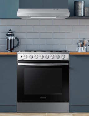 Combo estufa de piso a gas natural/lp Samsung 76.7 cm F-NK30BT5411MS de 6 quemadores + campana