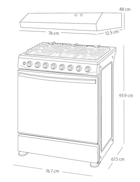 Combo estufa de piso a gas natural/lp Samsung 76.7 cm F-NK30BT5412MS de 6 quemadores + campana