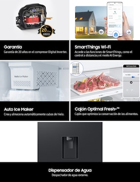 Refrigerador top mount Samsung 19 pies cúbicos inverter y fabrica de hielos RT53DG6798B1EM