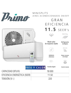 Aire acondicionado mini split Primo frío y calor 18000 BTU 269197 220 V