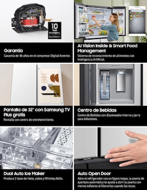 Refrigerador French door Samsung 23 pies cúbicos inverter y fábrica de hielo RF23DB9950QDEM