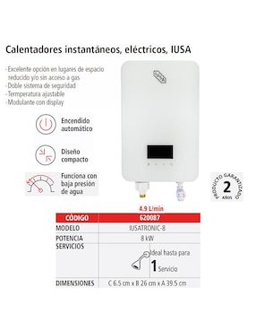 Calentador instantáneo Iusa IUSATRONIC-8 4.9 L eléctrico