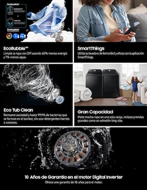 Lavadora Samsung 22 kg automática carga superior WA22C3543GW/AX