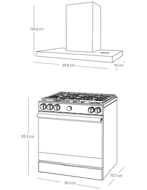 Combo estufa de piso a gas natural/lp Samsung 76.1 CM F-NSG85012NK36 de 5 quemadores + campana