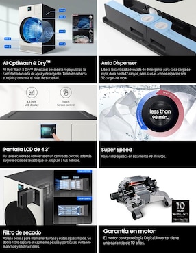Lavasecadora Samsung eléctrica 26 kg 15 kg WD26FB8690BEAX
