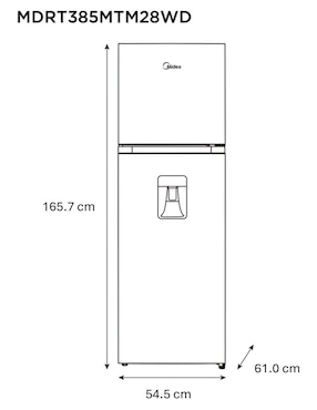 Refrigerador top mount Midea 10 pies cúbicos inverter no frost MDRT385MTM28WD
