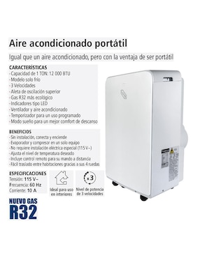Aire acondicionado portátil Iusa frío 12000 btu acpr12 115 v