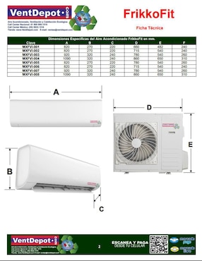 Aire acondicionado mini split Ventdepot frío mxfvi-001