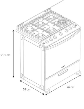 Estufa de piso a gas LP Whirlpool 58 cm WFR-3400S de 6 quemadores