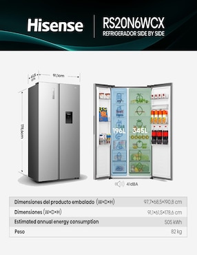 Refrigerador dúplex Hisense 20 pies cúbicos inverter y no frost y fábrica de hielo RS20N6WCX