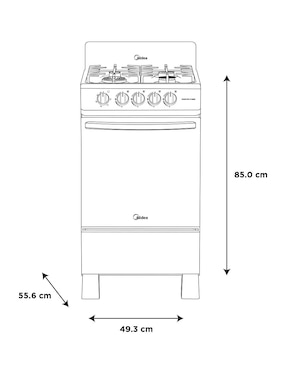 Estufa de piso a gas lp Midea Mastercook 49.3 cm MGS20FS1BIABB de 4 quemadores