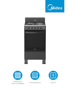 Estufa de piso a gas lp Midea Mastercook 49.3 cm MGS20FS1BIABB de 4 quemadores