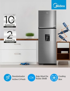Refrigerador top mount midea 10 pies cúbicos no frost y fábrica de hielos MDT385MTM46WD
