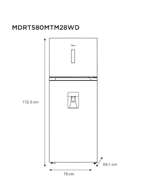 Refrigerador top mount Midea Jazz Black 15 pies cúbicos inverter y fábrica de hielo MDRT580MTM28WD