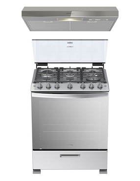 Combo estufa de piso a Gas LP WhirLpool 76 cm CWFR5100S-HH de 6 quemadores+Campana