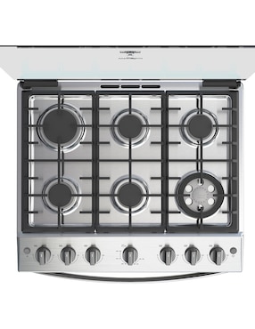 Combo estufa de piso a Gas LP WhirLpool 76 cm CWFR5100S-HH de 6 quemadores+Campana
