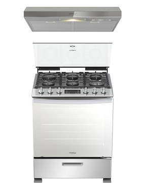 Combo estufa de piso a Gas LP WhirLpool 76 cm CWFR7400S-HH de 6 quemadores+Campana