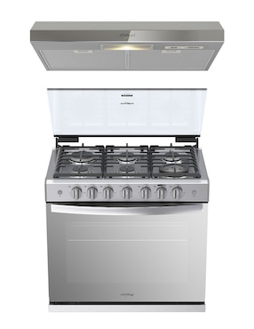 Combo estufa empotrable a Gas LP Whirlpool 76 cm CWER5100S-HH de 6 quemadores+Campana