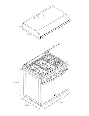 Combo estufa empotrable a Gas LP Whirlpool 76 cm CWER5100S-HH de 6 quemadores+Campana