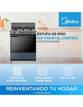 Estufa de piso a gas natural/LP Midea Master Cookplus 75.7 cm MGS30FS1BIABBF de 6 quemadores