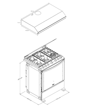 Combo Estufa de piso a Gas LP Whirlpool 76 CM CWFR7050S-HH de 6 quemadores + Campana