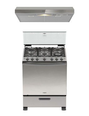 Combo estufa de piso a Gas LP Whirlpool estufa 76 cm campana 80 cm CWFR7250S-HH de 6 quemadores