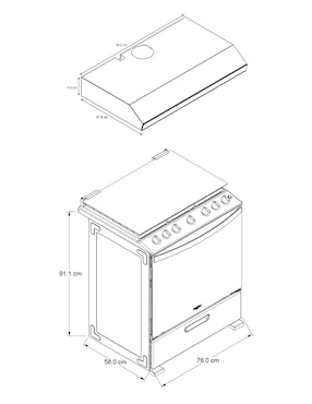 Combo estufa de piso a Gas LP Whirlpool estufa 76 cm campana 80 cm CWFR7250S-HH de 6 quemadores