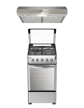 Combo estufa de piso a Gas LP Whirlpool estufa 50 cm campana 60 cm WWR7000SHH de 4 quemadores