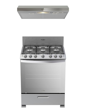 Combo Estufa de piso a Gas LP Whirlpool estufa 76 cm campana 80 cm CWFR3400D-HH de 6 quemadores