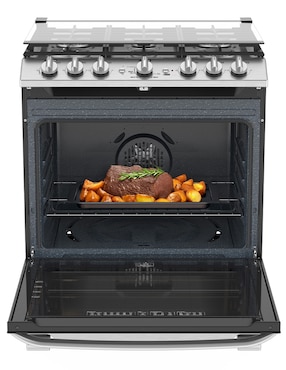 Estufa de piso a Gas LP Mabe Air Fry 76 cm EMHA7602DSS0 de 6 quemadores