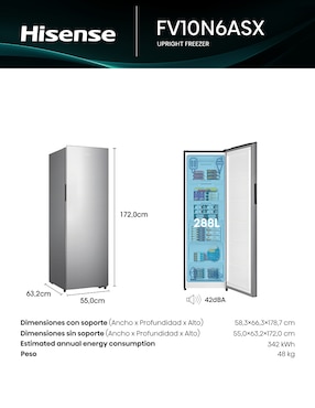 Congelador Hisense FV10N6ASX vertical 10 pies cúbicos